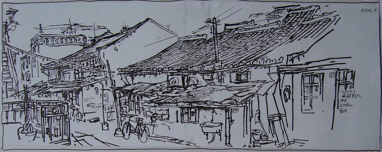 改革开放时期的农家生活的白描画,类似下面上传的图片