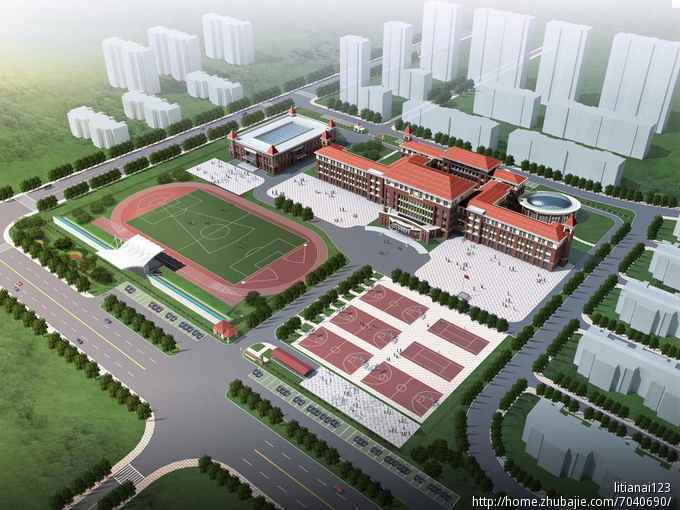 小学校园<em>硬化</em>绿化设计<em>效果图</em>-景观设计-猪八戒