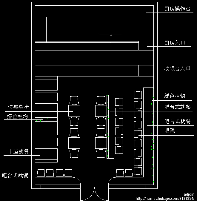 西式快餐汉堡店装修平面效果施工图_加急!