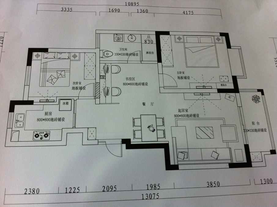 两室一厅cad平面绘图 建筑设计 建筑效果图设计 建筑施工图 家装设计