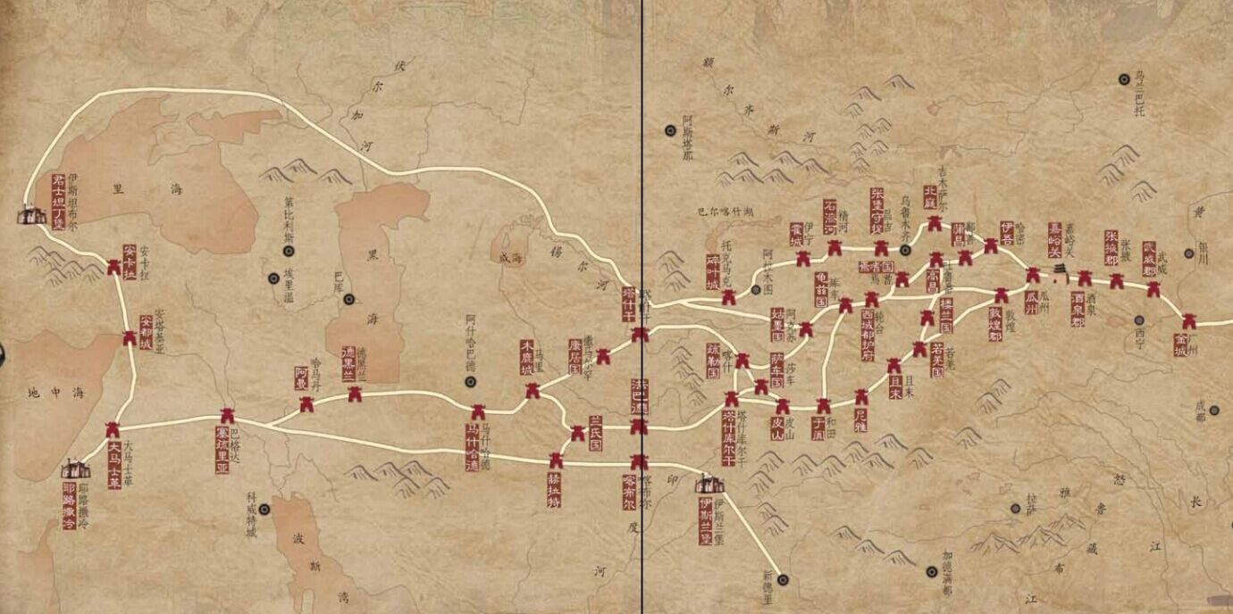 丝绸之路手绘地图设计图片