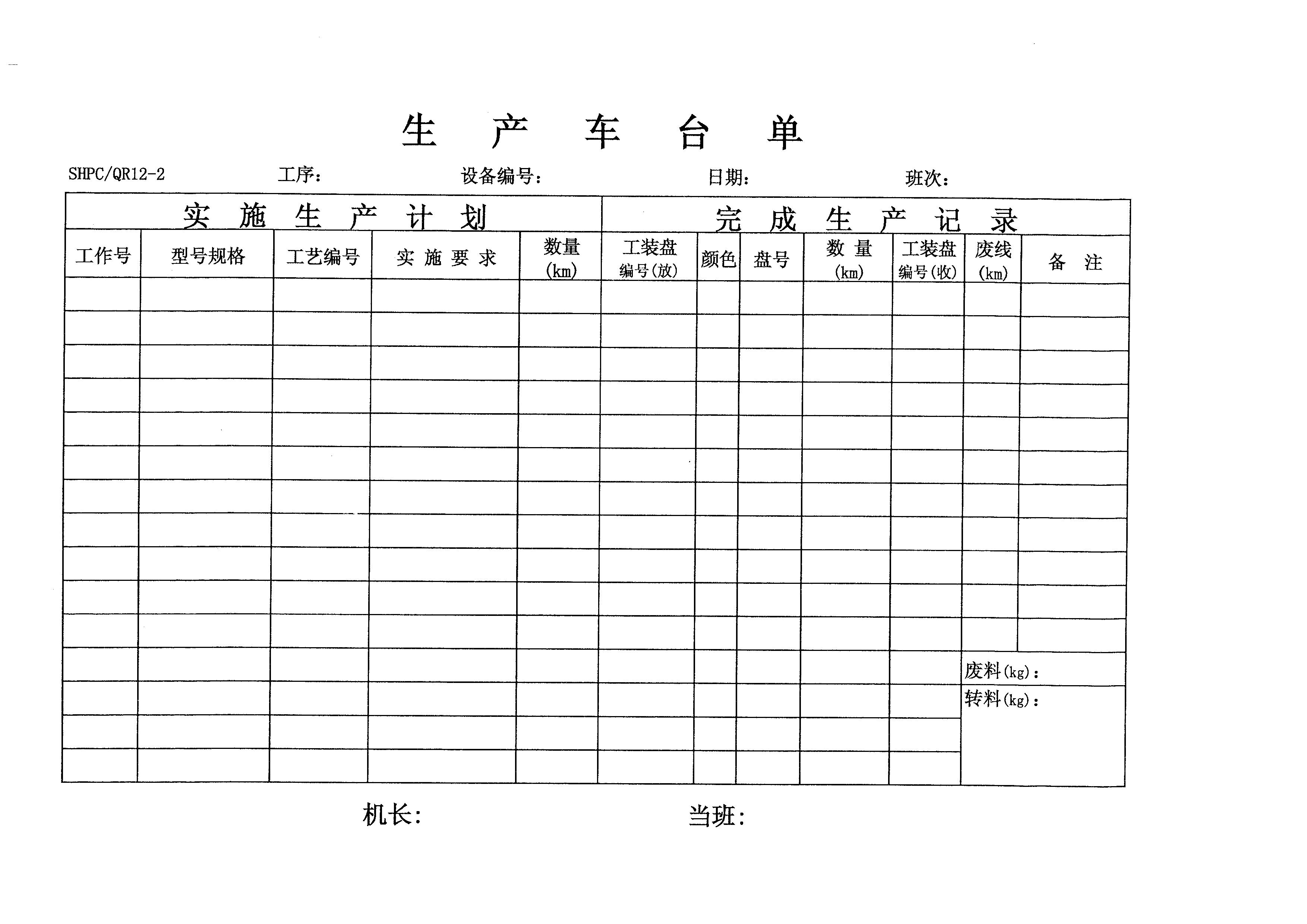 车间排产单及完工统计单