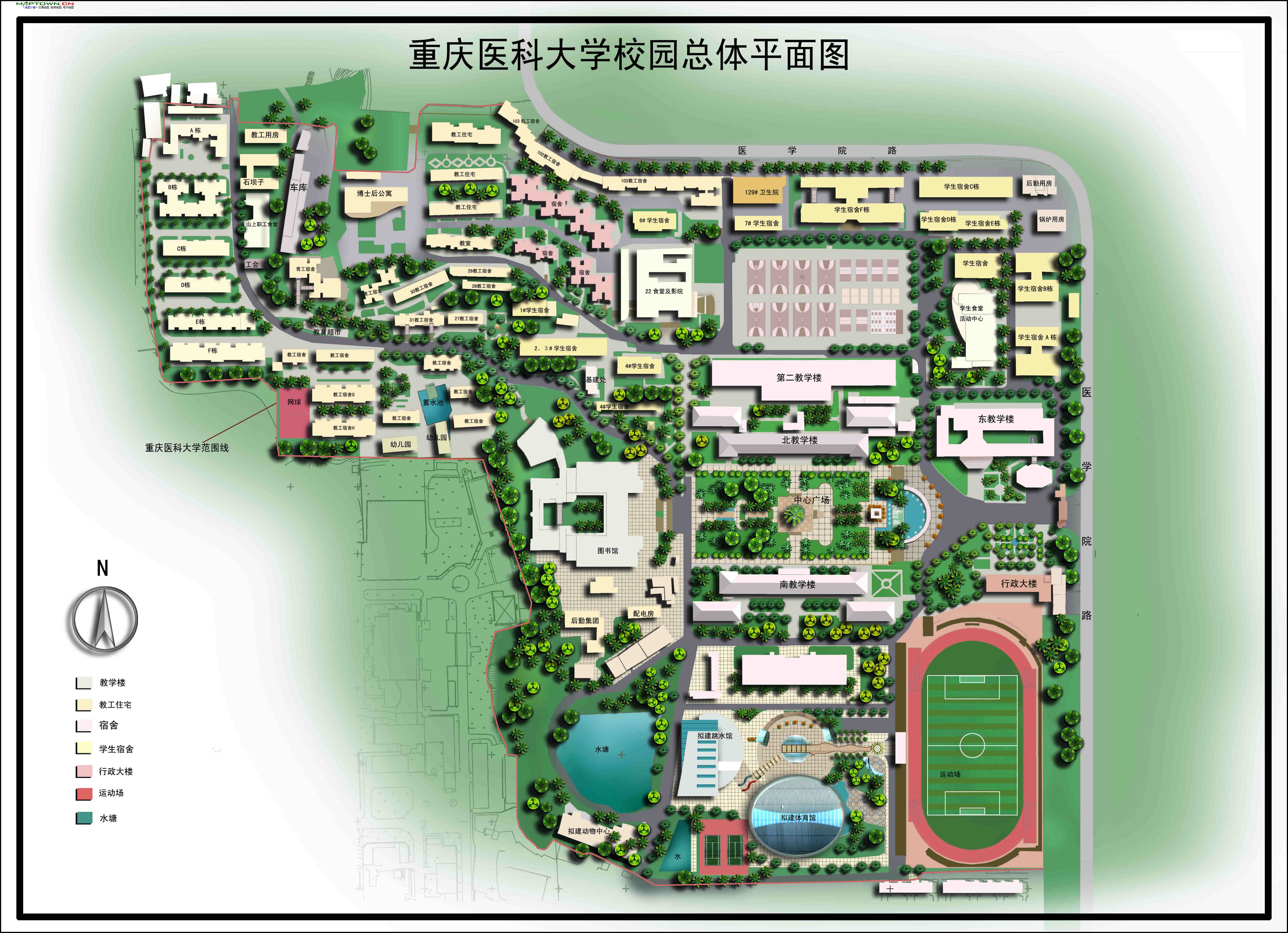 根据卫星图形绘出该学校的校区地形平面图