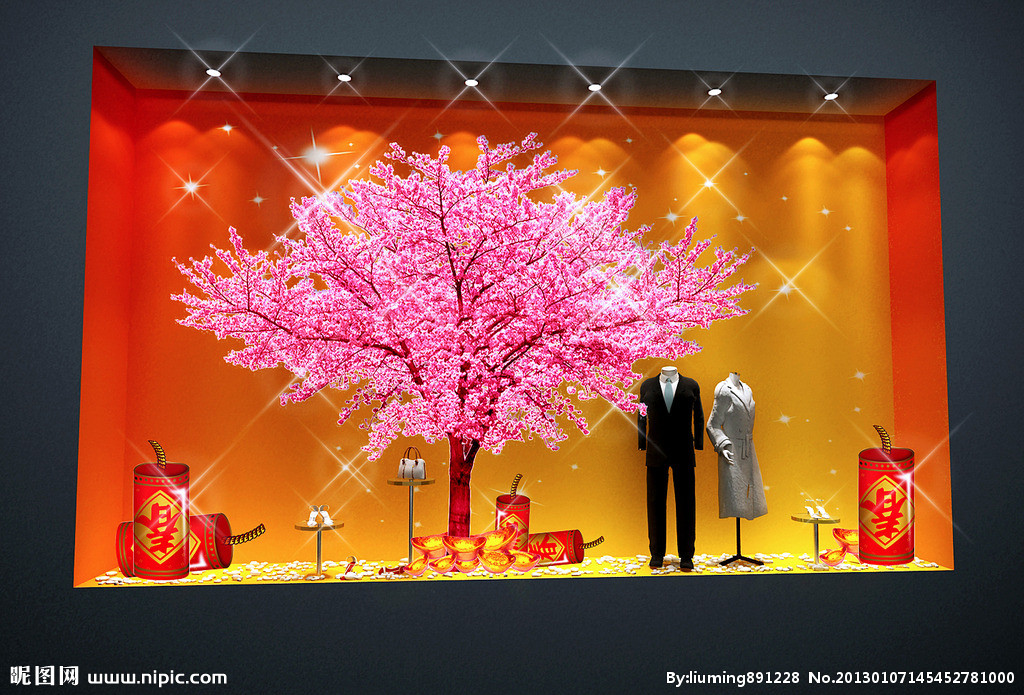 时尚男装新年橱窗背景设计-海报设计-宣传品设计 -猪八戒网