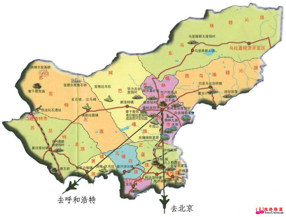 锡林郭勒盟文化旅游手绘地图