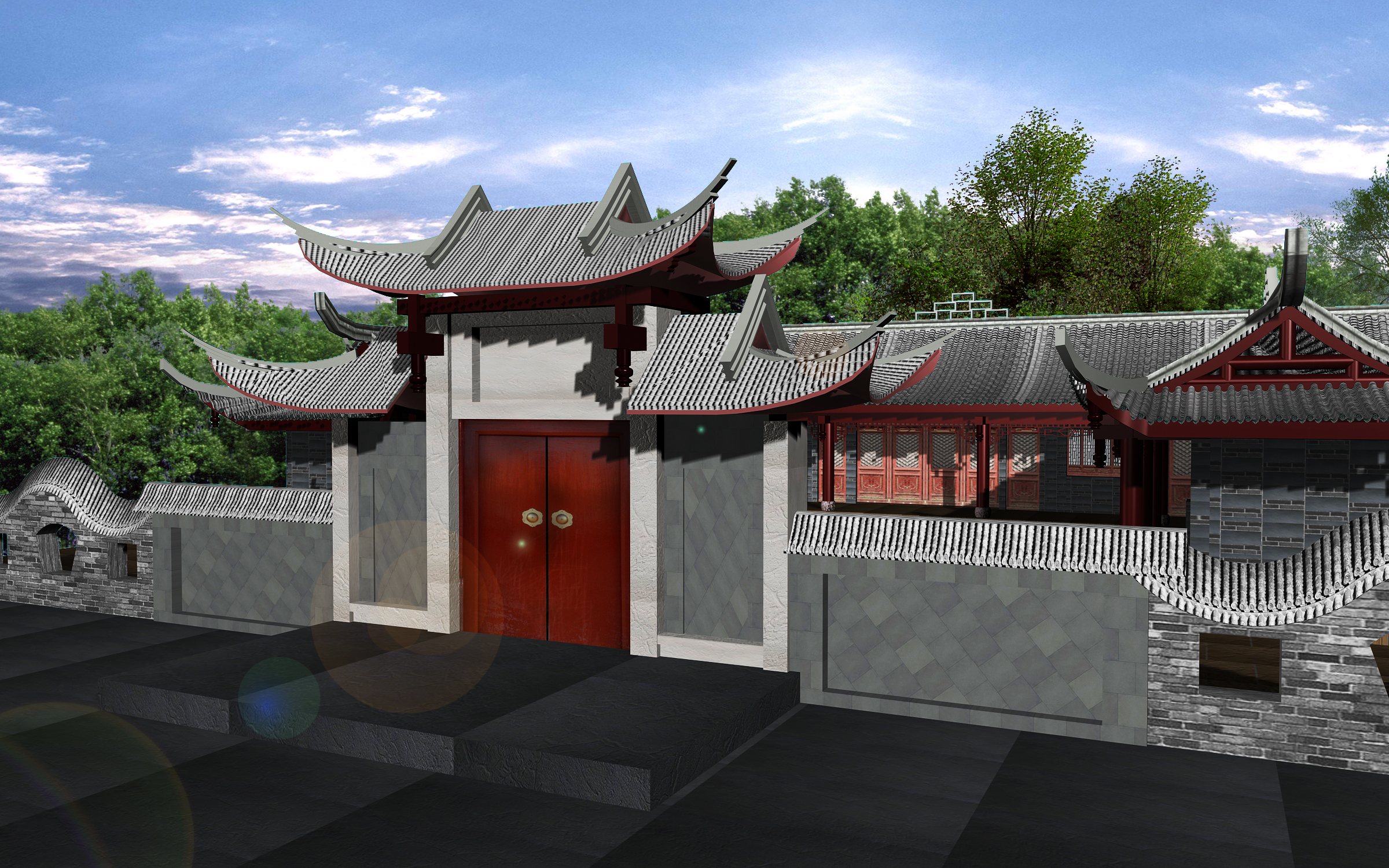 古建筑四合院及公园设计效果图,已有样图